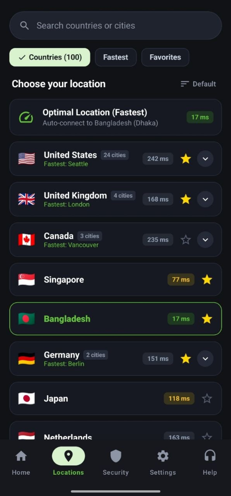 Paben VPN Country and Server Locations