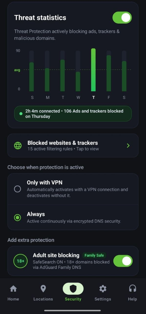 Paben VPN Threat Statistics and 18+ Adult Blocker